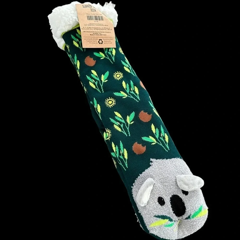 NWT Slipper Socks Teen‎ Koala Bear Australia Cozy Warm Fluffy New Green